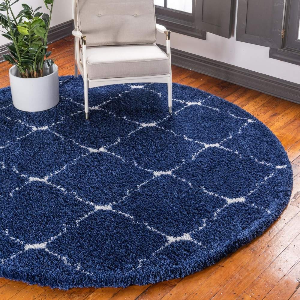 Teppich MARA Shaggy Rund Dunkel-Marineblau 150x150 cm