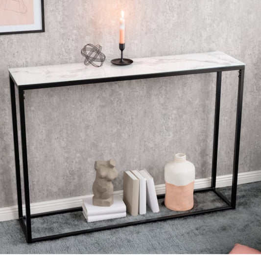 Design Konsole MARMO 110cm schwarz-weiss Marmor-Dekor