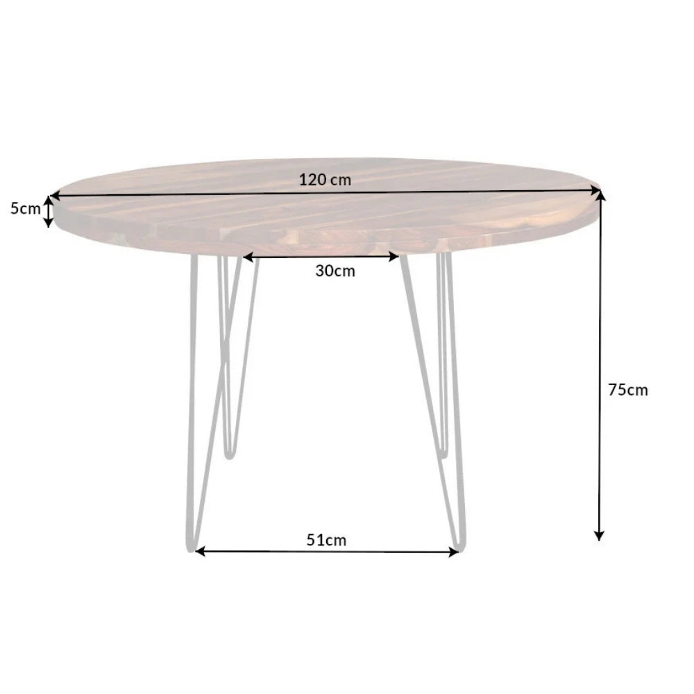 Moderner Esstisch KARA 120cm rund natural Palisander Metallbeine