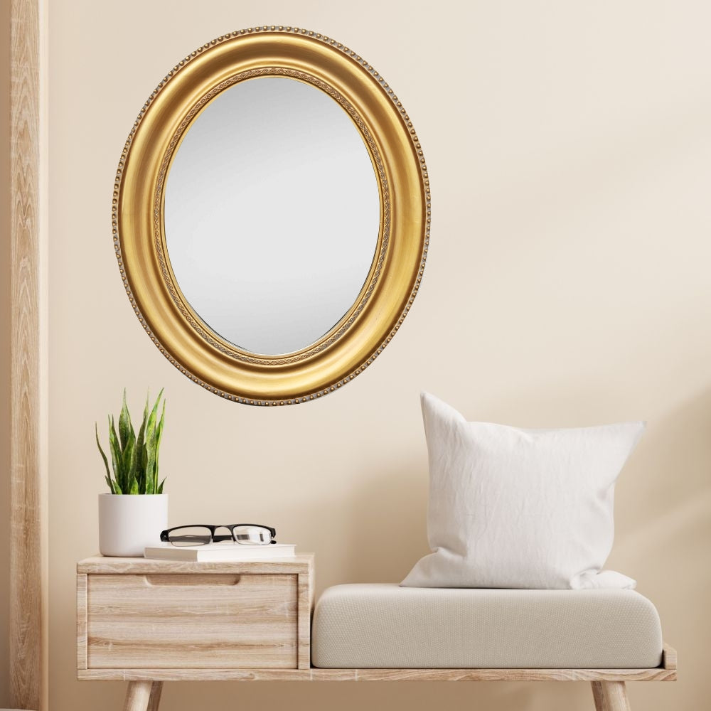 Romantischer Spiegel NERINA 60x50cm antik-gold oval Holzrahmen – LebensWohnArt