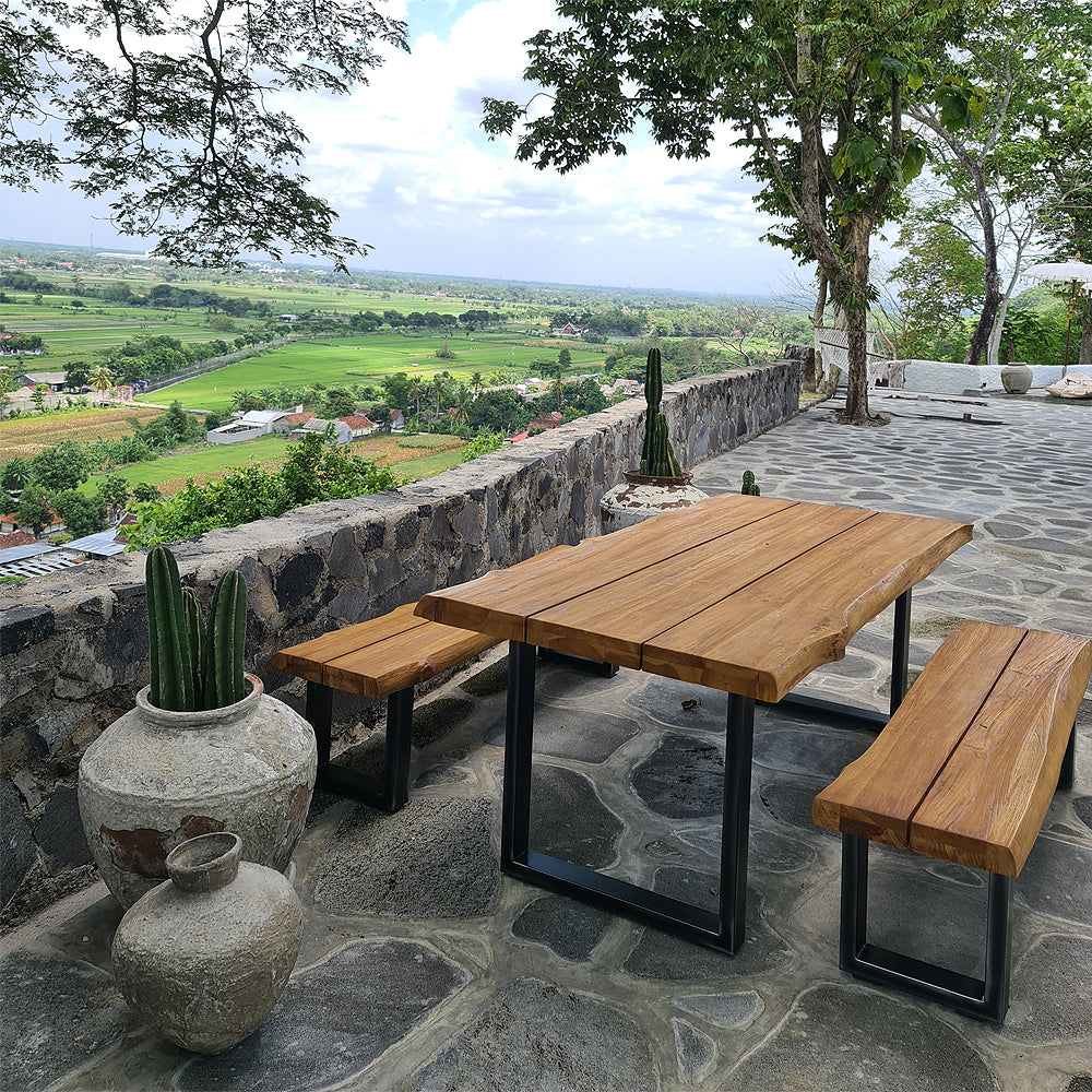 Teak Esstischplatte LIVING EDGE GARDEN Baumkante - diverse Größen