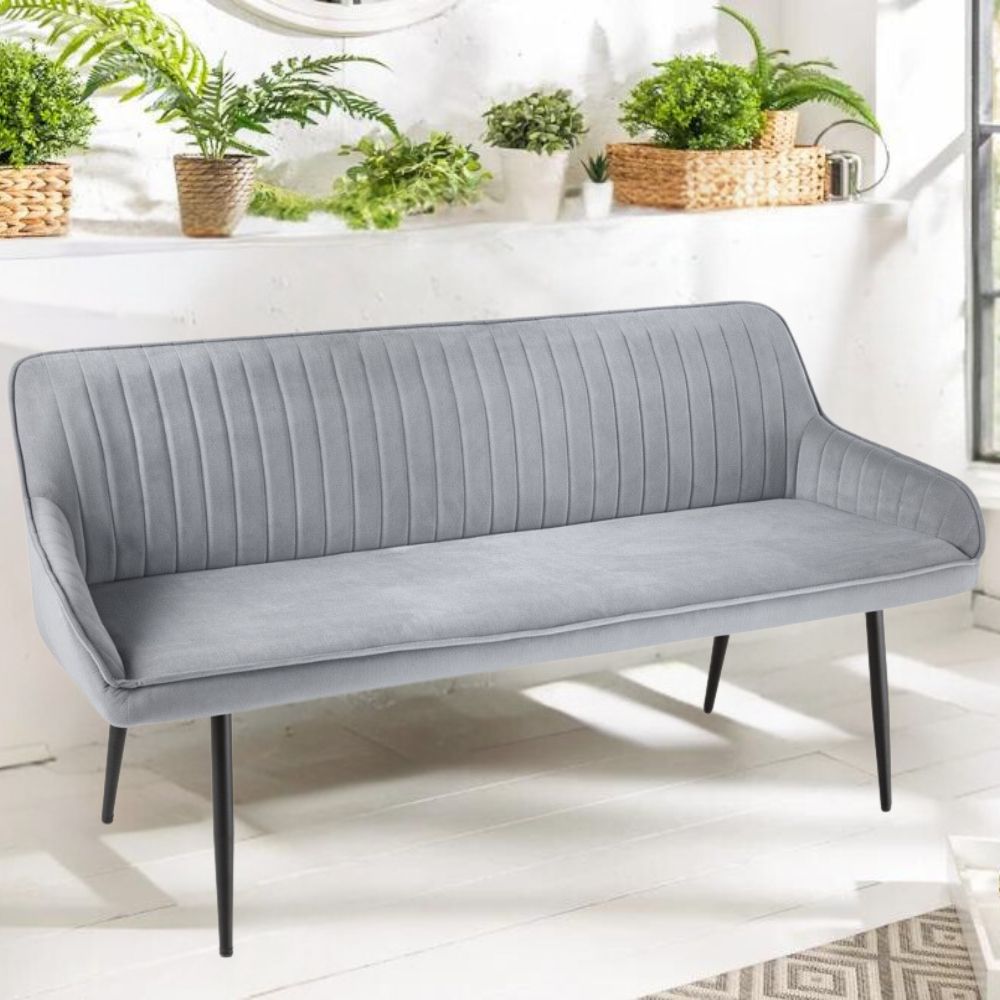 Elegante Sitzbank MILAN ca.160cm Samt grau Armlehnen