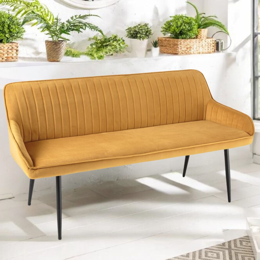 Elegante Sitzbank MILAN ca.160cm Samt senfgelb Armlehnen