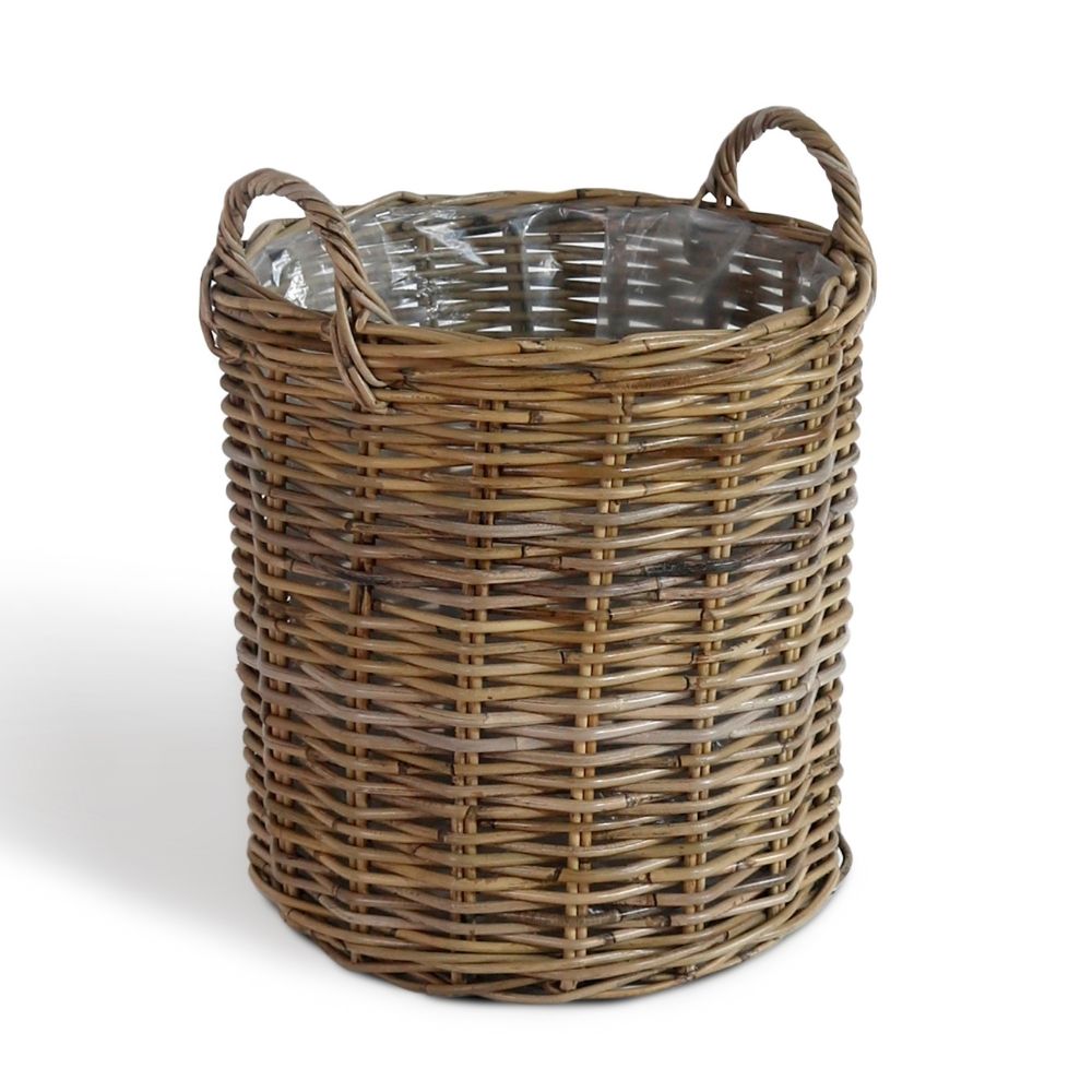 Natur Rattankorb BAKUL rund Grey 40cm Pflanzkorb Inlay Griffe