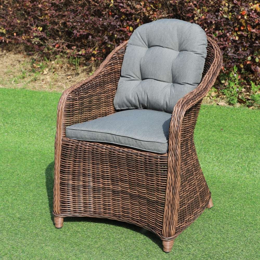 2er Set Sessel BELLA rundes Polyrattan Natural-Brown Gartenstuhl