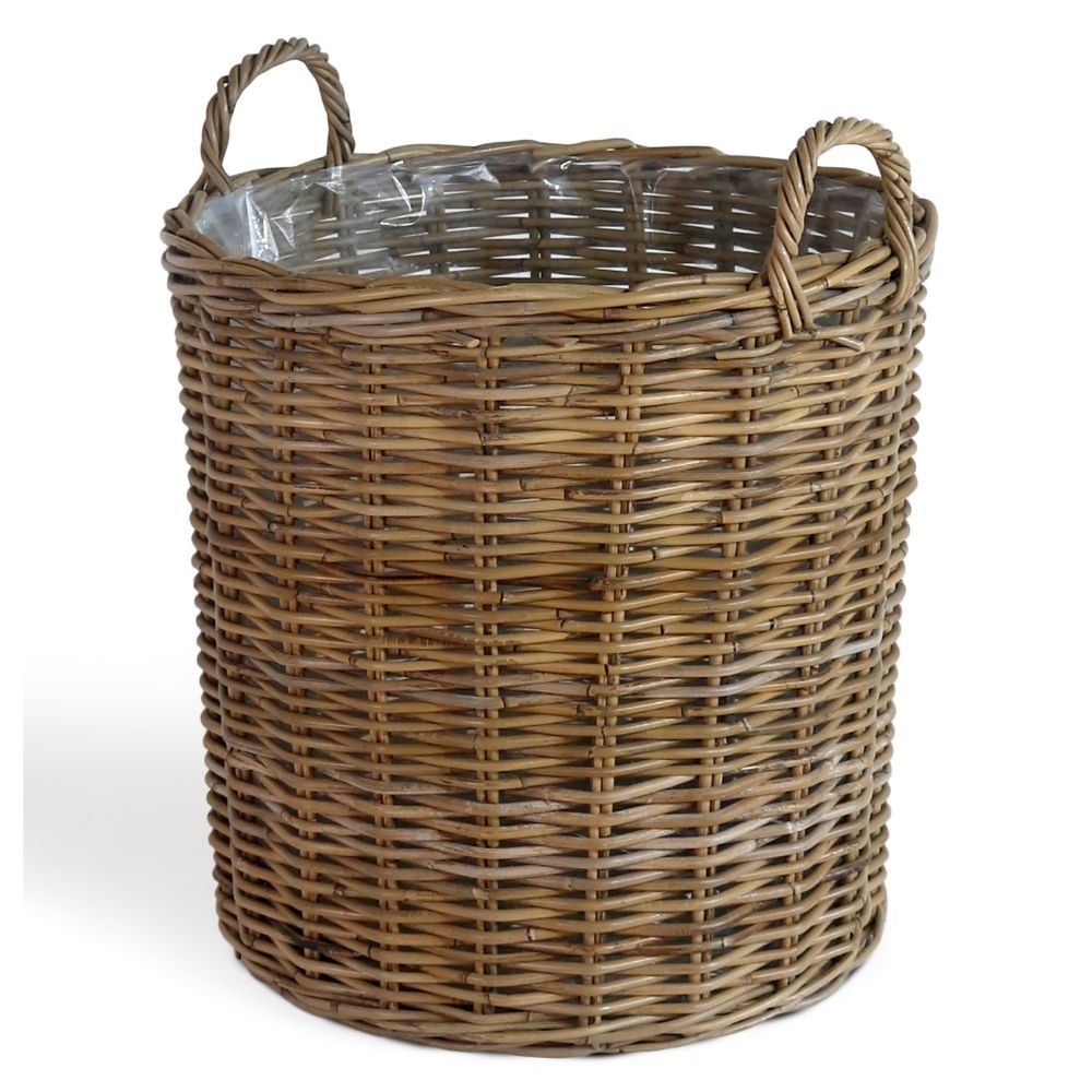 Natur Rattankorb BAKUL rund Grey 50cm Pflanzkorb Inlay Griffe