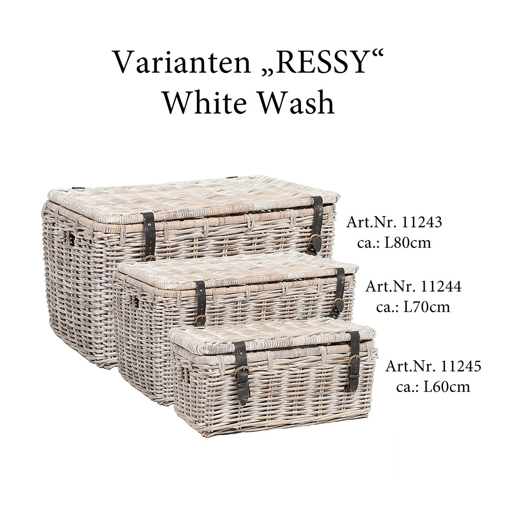 Rattan Truhe RESSY White Wash ca.70cm Couchtisch