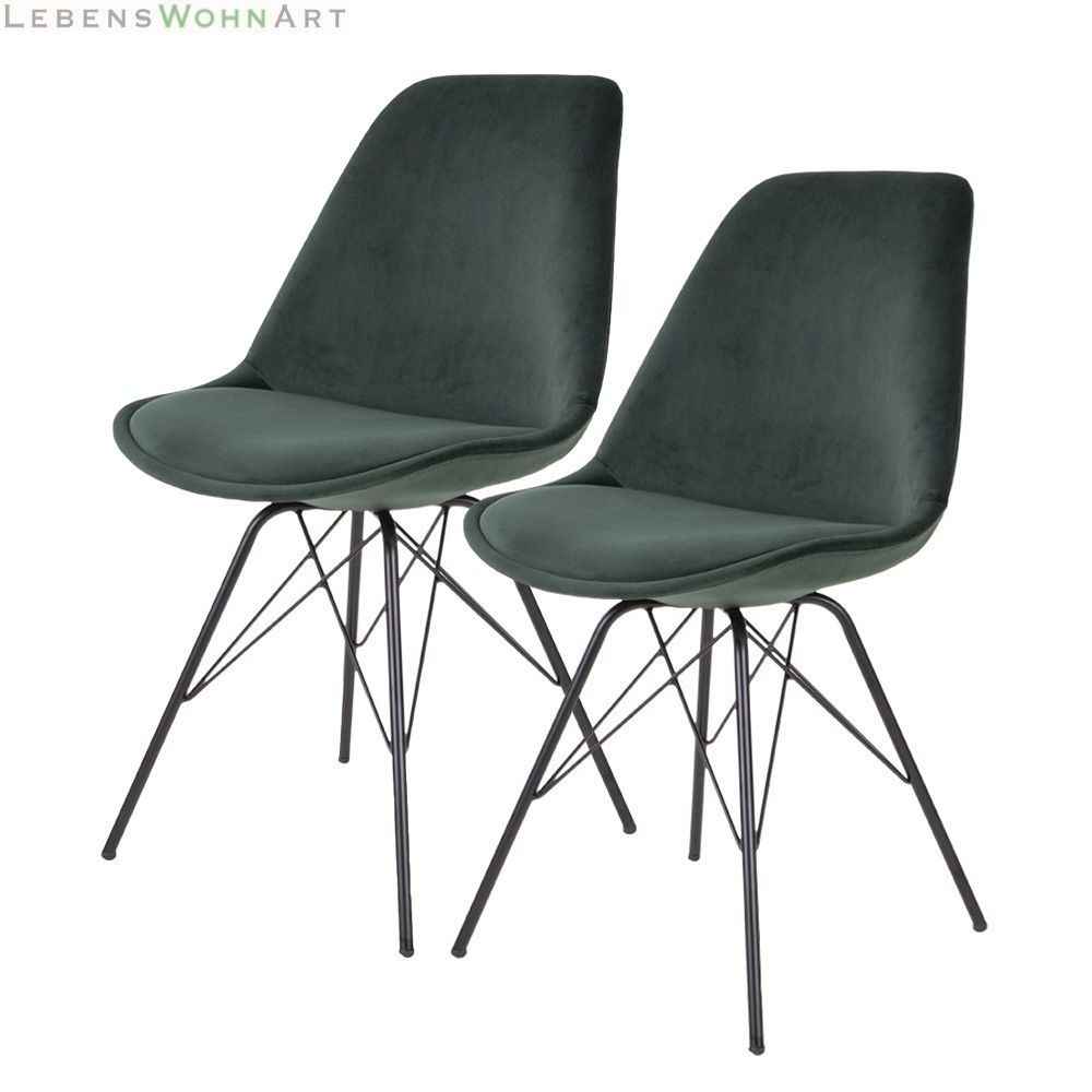 Klassiker Stuhl SCANDINAVIA (2er Set) dunkelgrün Samt - schwarze Beinen