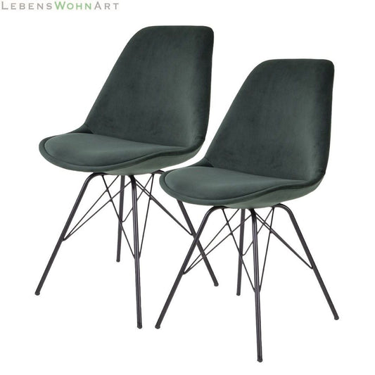 Klassiker Stuhl SCANDINAVIA (2er Set) dunkelgrün Samt - schwarze Beinen