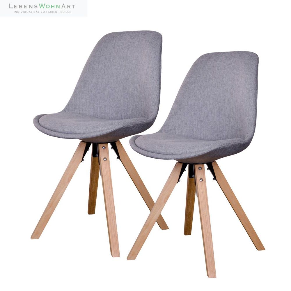 Design Stuhl SKAGEN (2er Set) hellgrauer Stoff + Holzbeine natural
