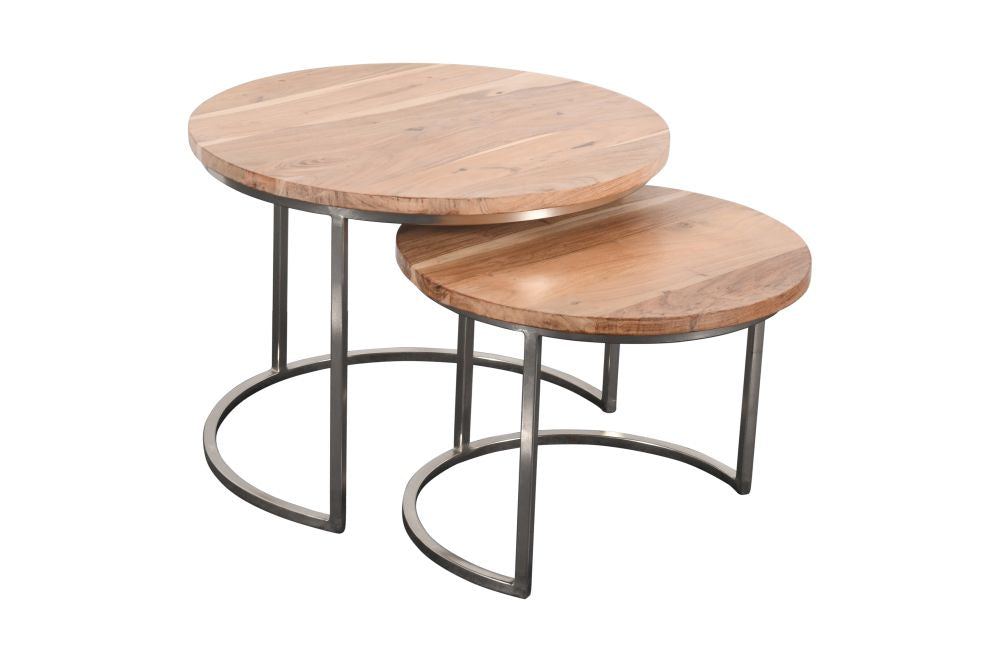 2-tlg. Couchtisch-Set DUETTA Akazie ca. D75/60cm silberne Metallbeine