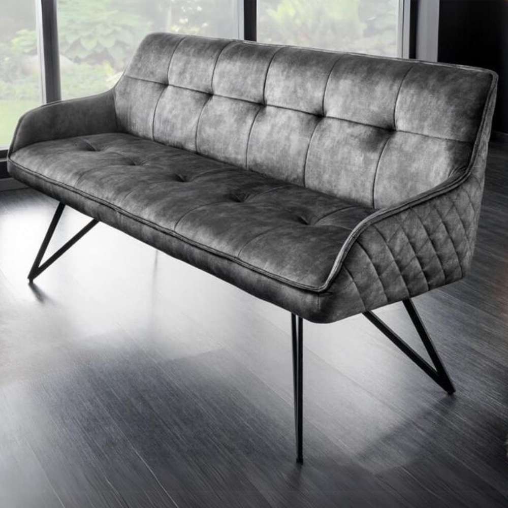 Elegante Sitzbank HORA ca.160cm Samt grau Retrostil Armlehnen