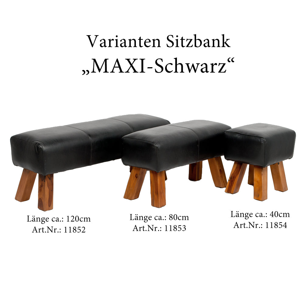 Leder Bank MAXI-L Schwarz ca. L120cm Teak