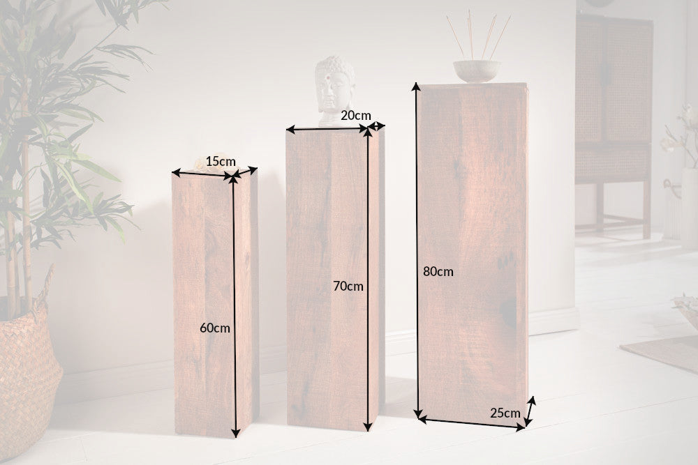 Massives Deko-Säulen-Set SARA 3-tlg. ca.H80cm Pflanzsäule Mango natur