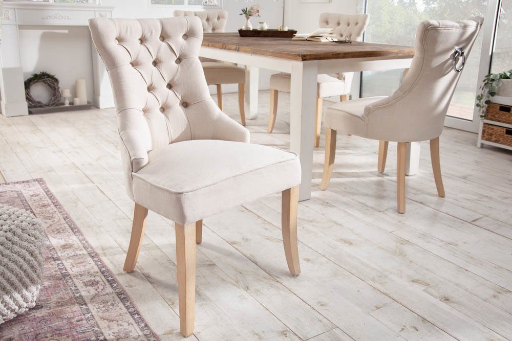 Edler Stuhl MODAN beige Leinen mit Komfortgriff
