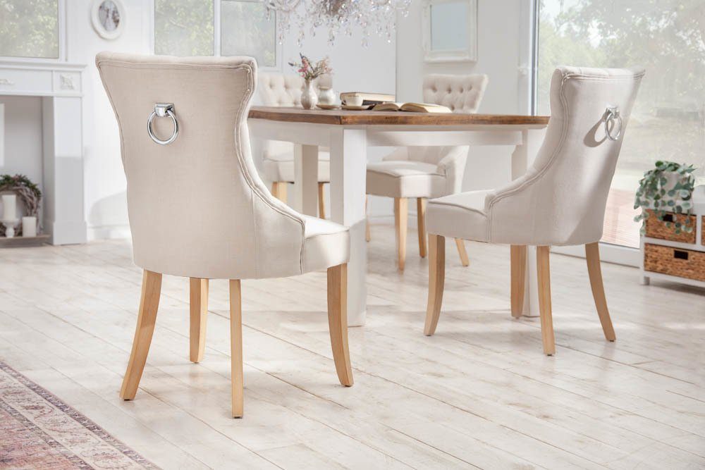 Edler Stuhl MODAN beige Leinen mit Komfortgriff