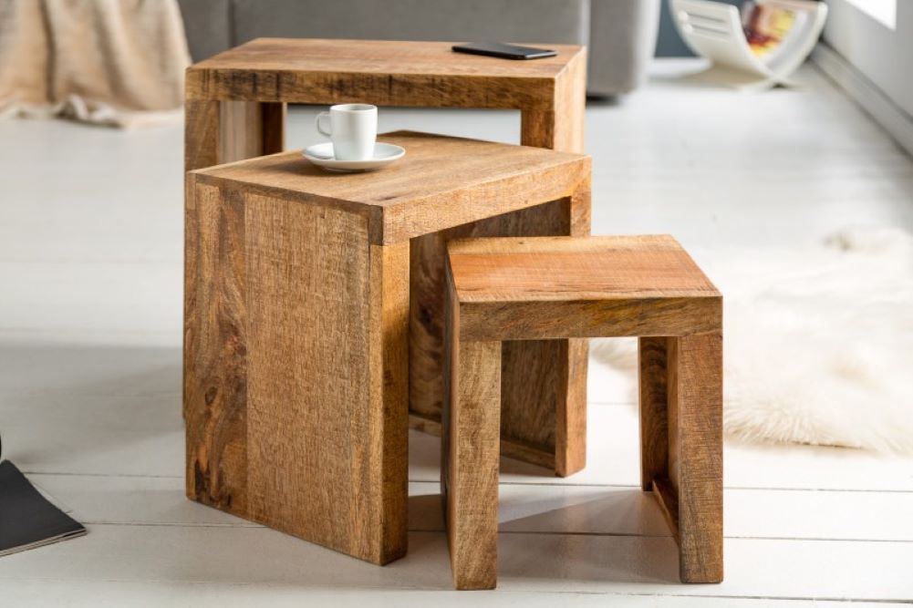 Trendiges 3er-Set SARA Couchtisch Beistelltisch natur Mango