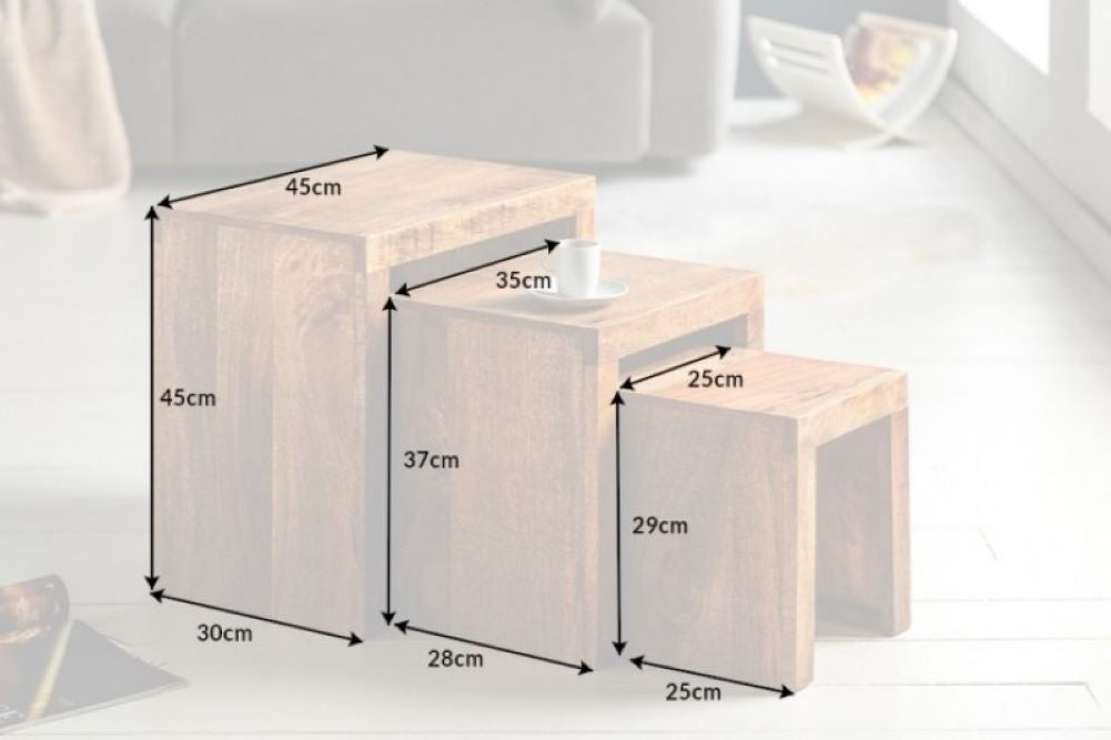 Trendiges 3er-Set SARA Couchtisch Beistelltisch natur Mango