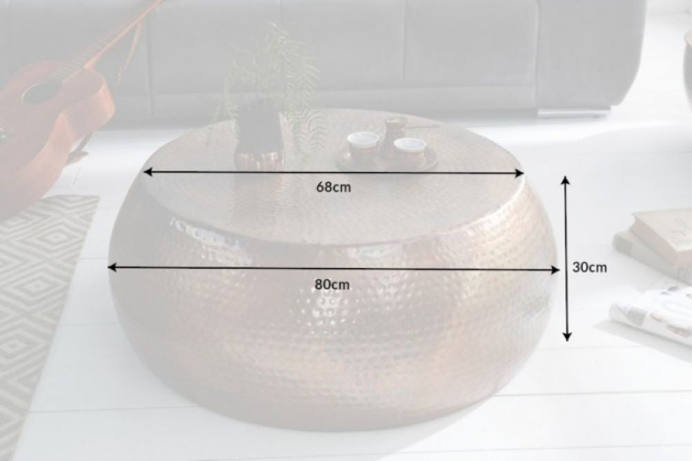 Stylischer Couchtisch MARTELLO No.2 Aluminium ca.80cm kupfer-used