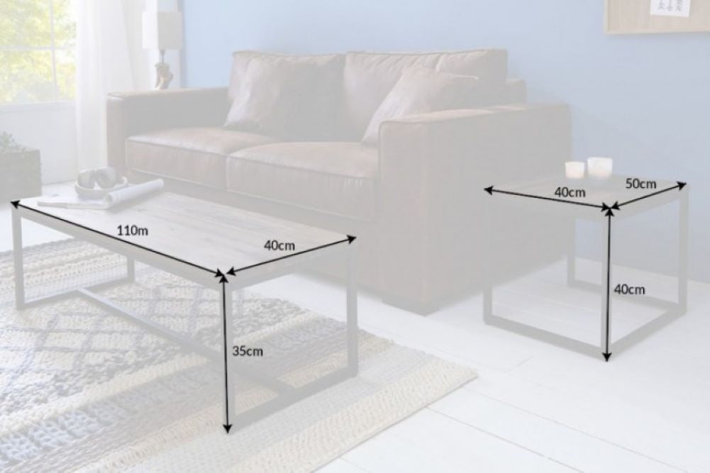Industrie-Design Couchtisch-Set ALINA ca.110cm Akazie brown