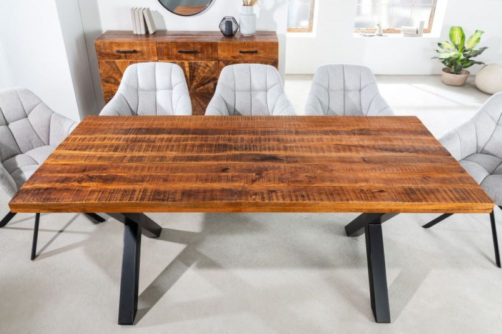 Industrie-Design Esstisch FLAMMA 180cm Mangoholz X-Gestell
