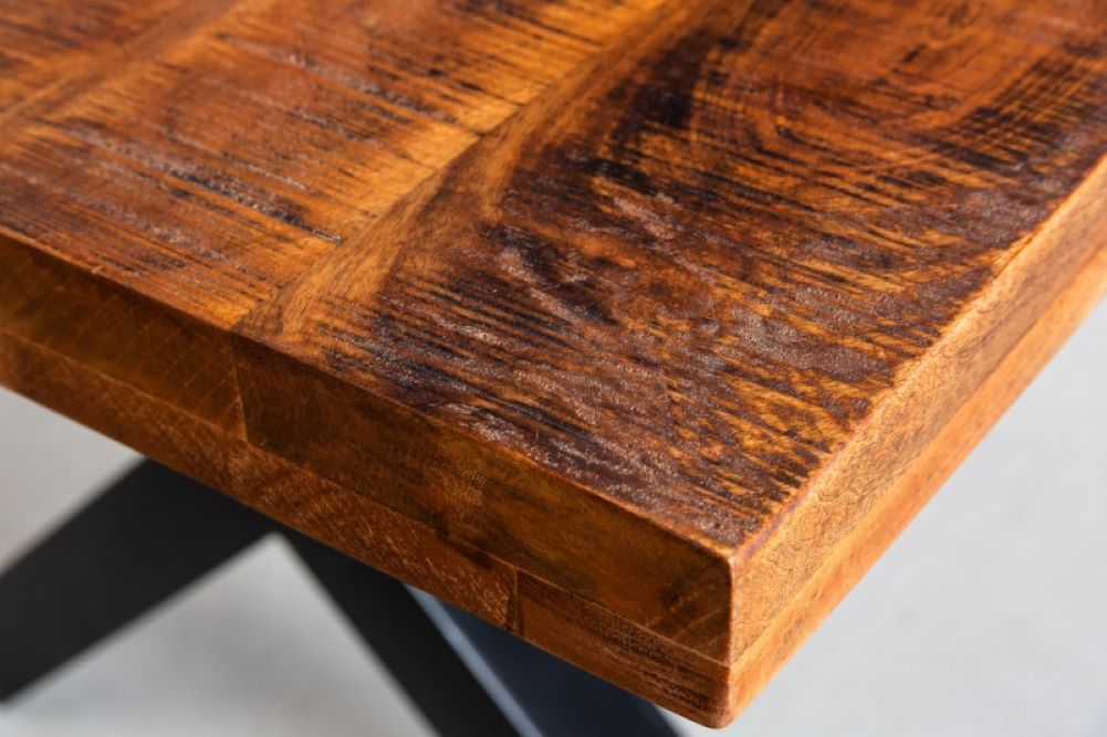 Industrie-Design Esstisch FLAMMA 180cm Mangoholz X-Gestell