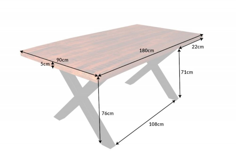 Industrie-Design Esstisch FLAMMA 180cm Mangoholz X-Gestell