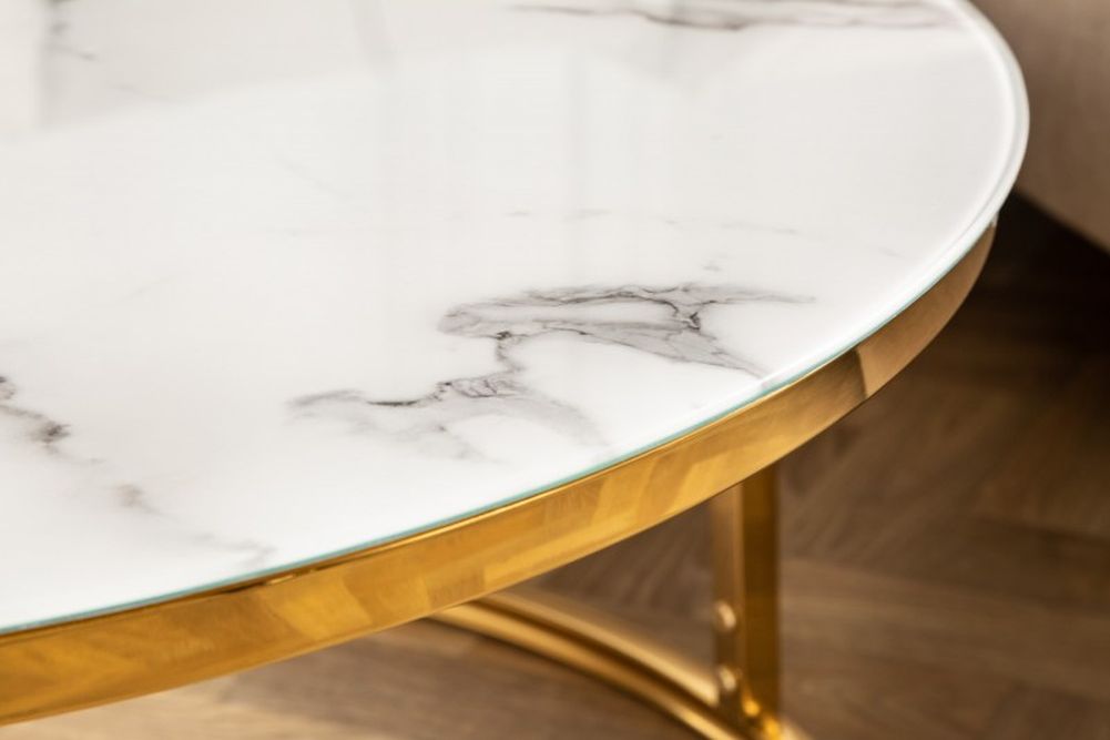 Eleganter Couchtisch MARMO 60cm weiss Marmor-Dekor goldenes Gestell