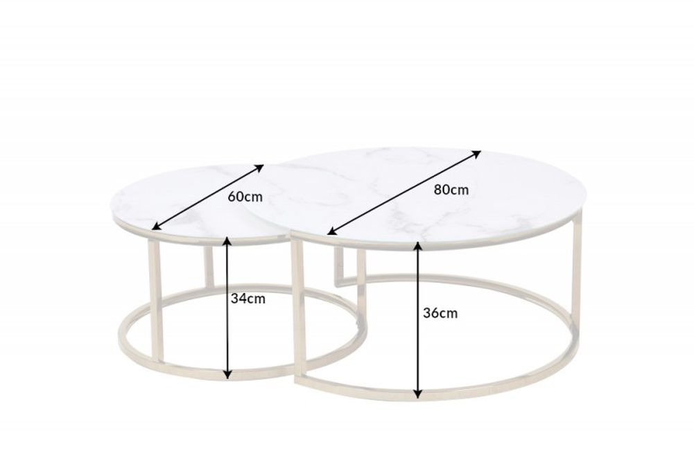 Eleganter Couchtisch MARMO 60cm weiss Marmor-Dekor goldenes Gestell