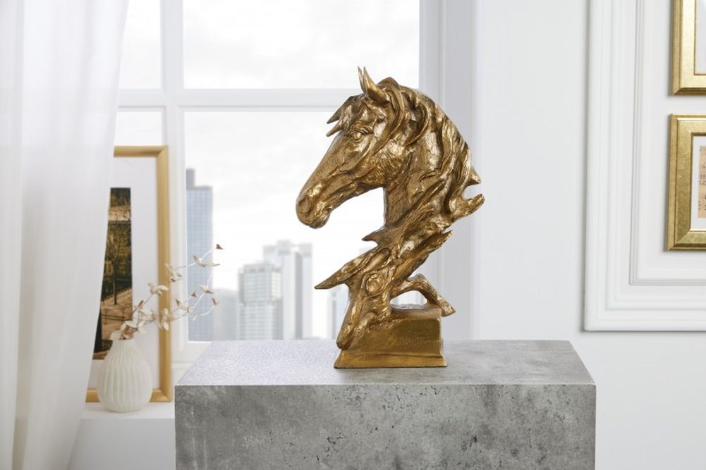 Pferde Deko-Figur 40cm UMA gold Aluminium Pferdekopf Skulptur – LebensWohnArt