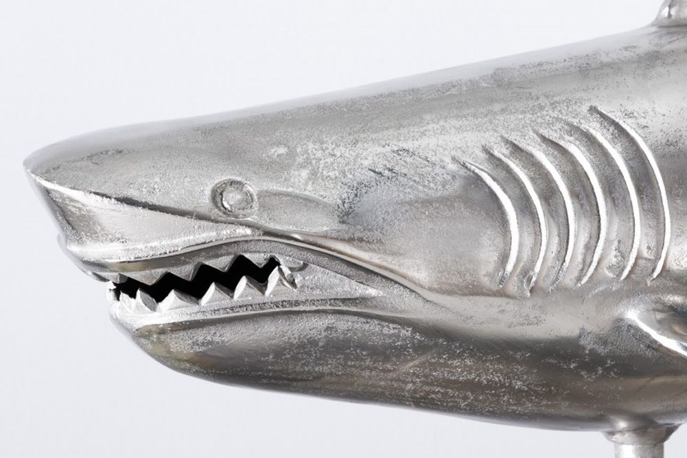 Deko-Figur Haifisch 70cm SHARK silber Aluminium Maritim Hai Skulptur