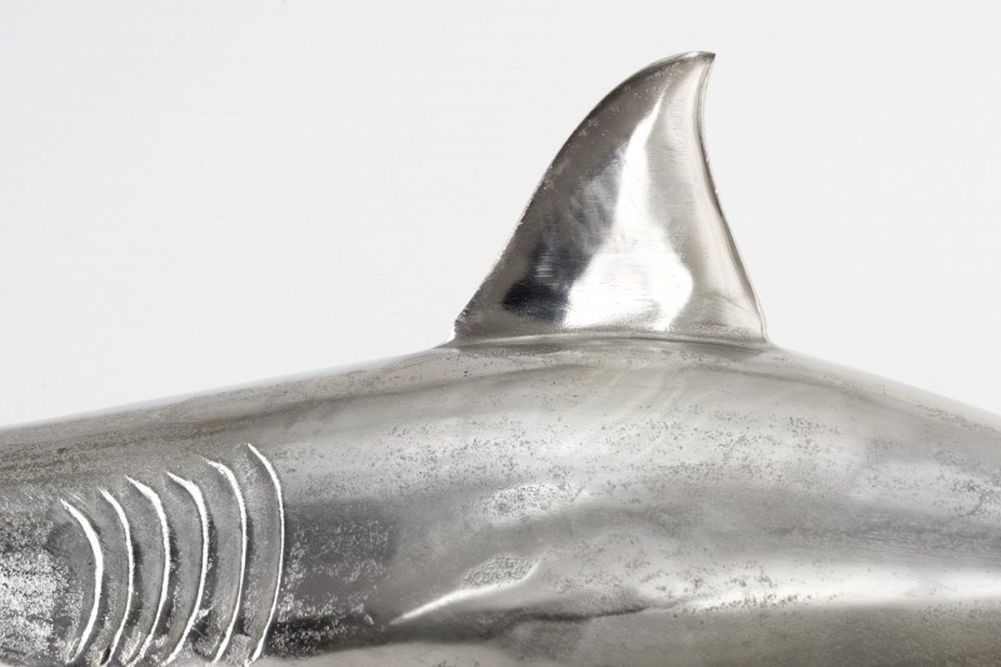 Deko-Figur Haifisch 70cm SHARK silber Aluminium Maritim Hai Skulptur
