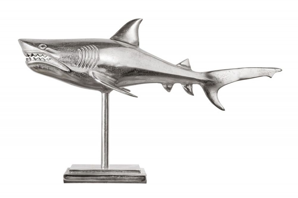 Deko-Figur Haifisch 70cm SHARK silber Aluminium Maritim Hai Skulptur
