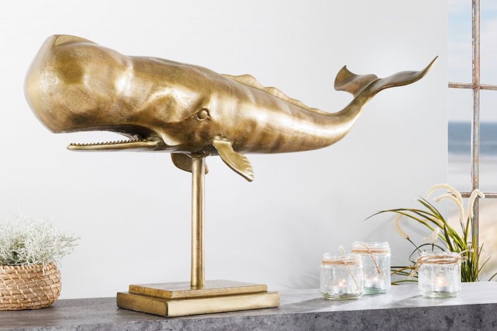 Deko-Figur Wal 70cm MOBBY gold Aluminium Maritim Skulptur – LebensWohnArt