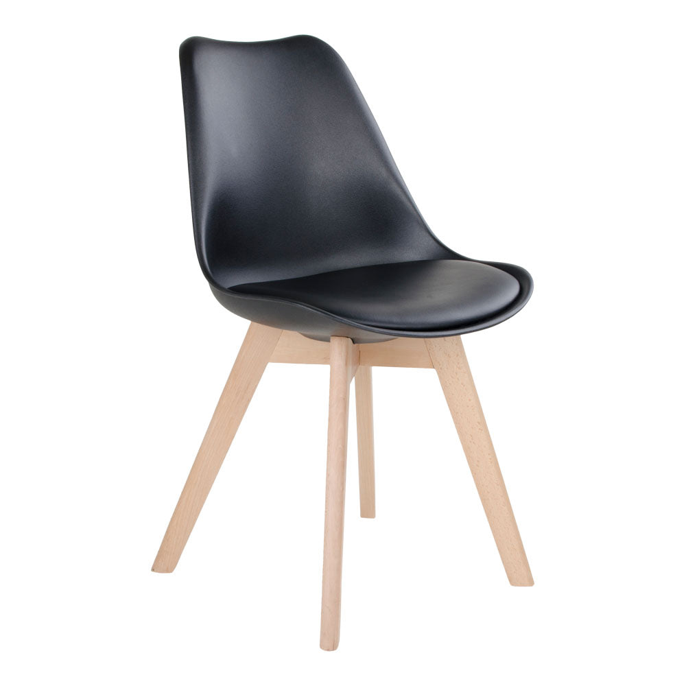 Design Stuhl DELMO (2er Set) schwarz + Holzbeine
