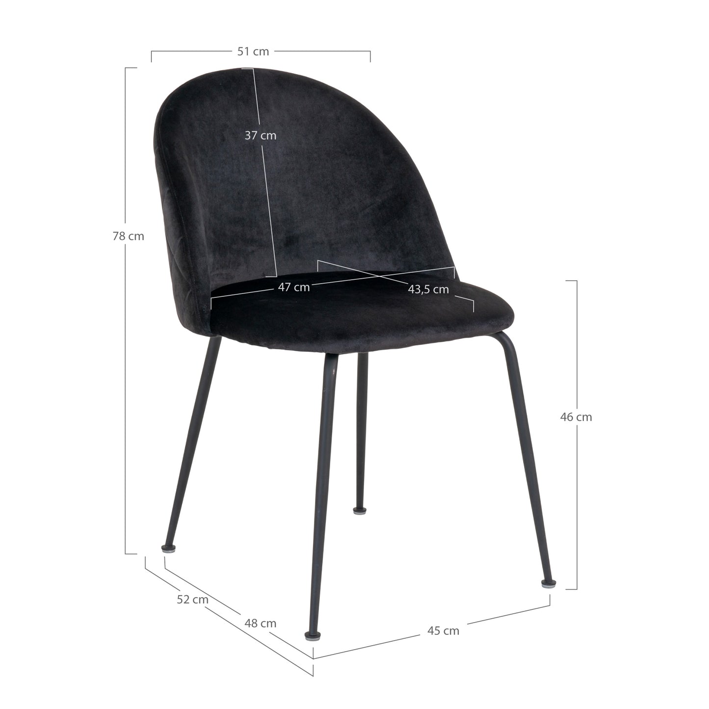 2er-Set Eleganter Stuhl GENF schwarz Samt schwarze Beine