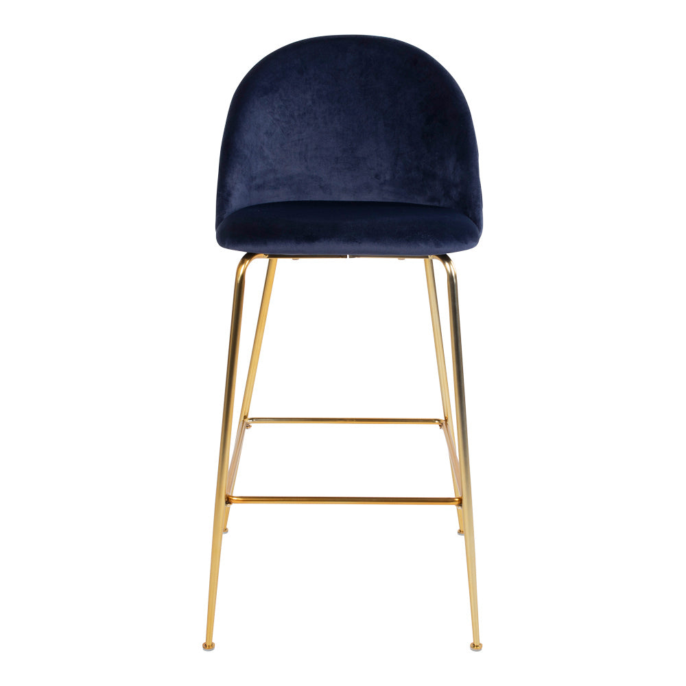 Edler Barstuhl TOULOUSE  (2er Set) blau Samt Beine in Messing-Look