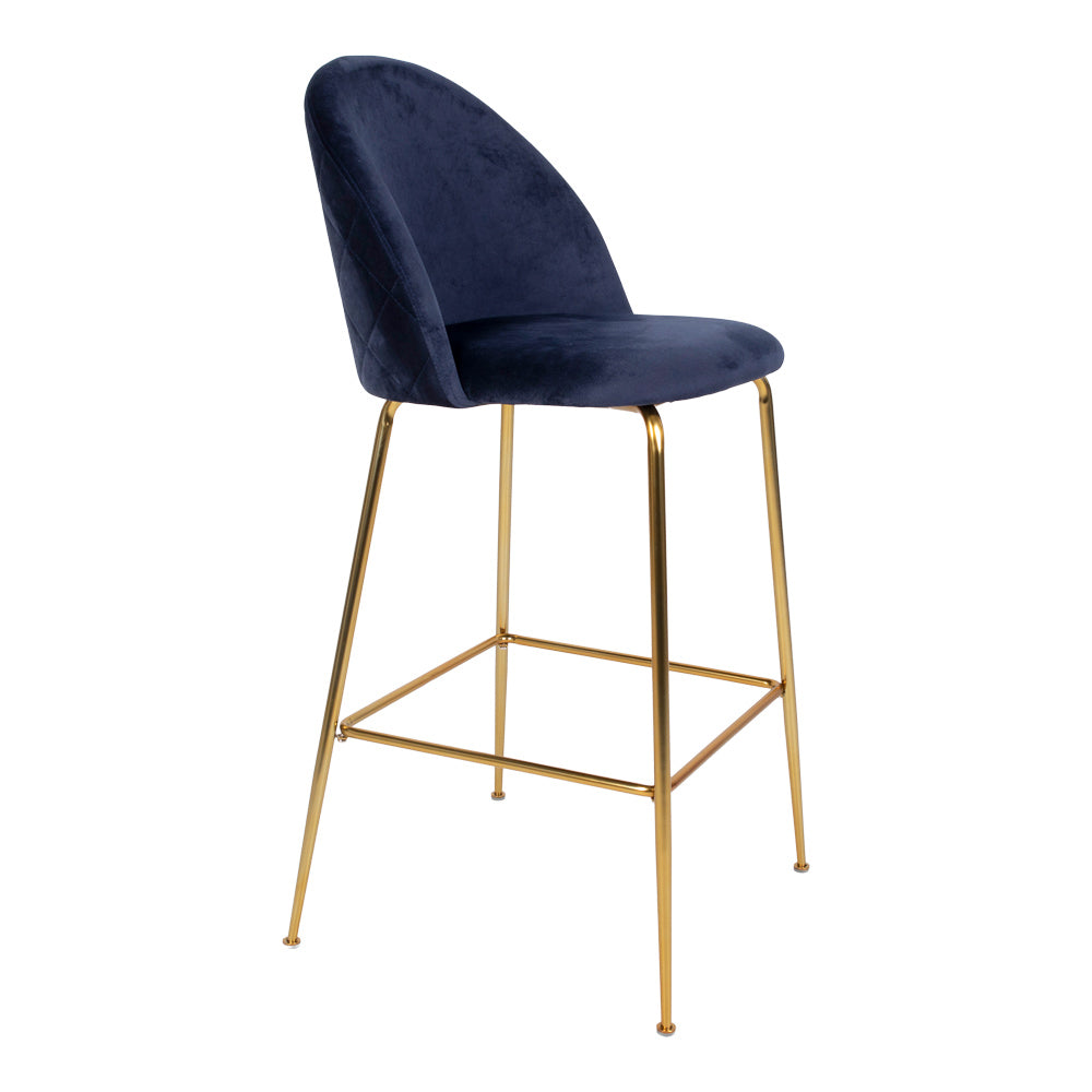 Edler Barstuhl TOULOUSE  (2er Set) blau Samt Beine in Messing-Look