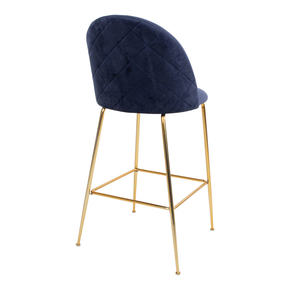 Edler Barstuhl TOULOUSE  (2er Set) blau Samt Beine in Messing-Look