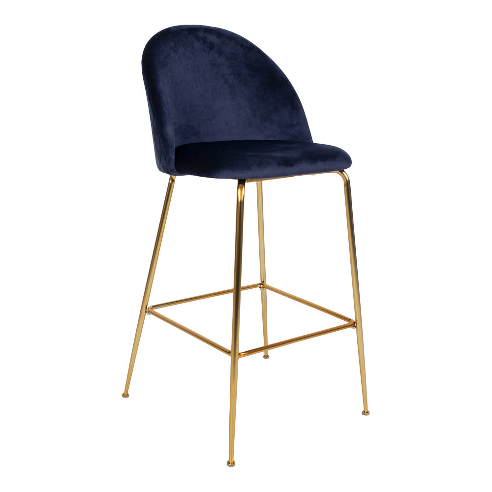 Edler Barstuhl TOULOUSE  (2er Set) blau Samt Beine in Messing-Look