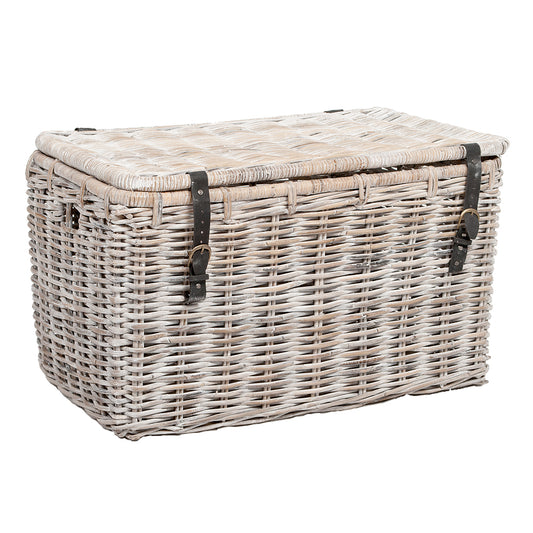 Rattan Truhe RESSY White Wash ca.80cm Couchtisch