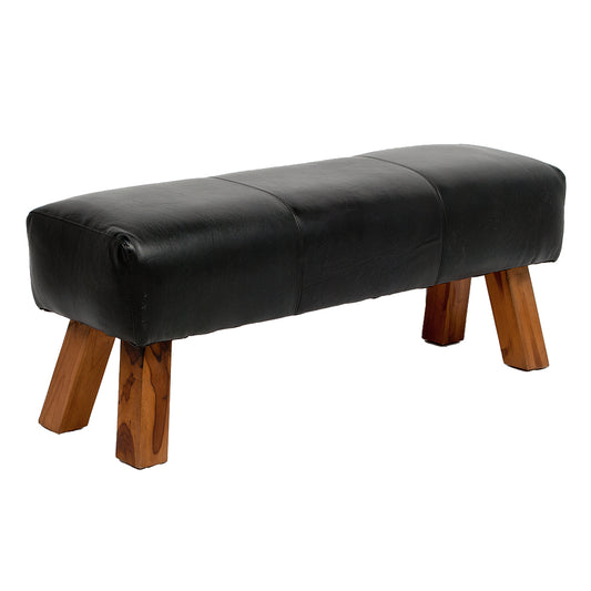 Leder Bank MAXI-L Schwarz ca. L120cm Teak