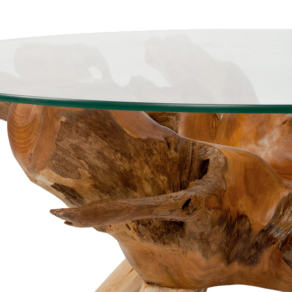 Individueller Teak Couchtisch ZONAS natural 80cm mit Glasplatte