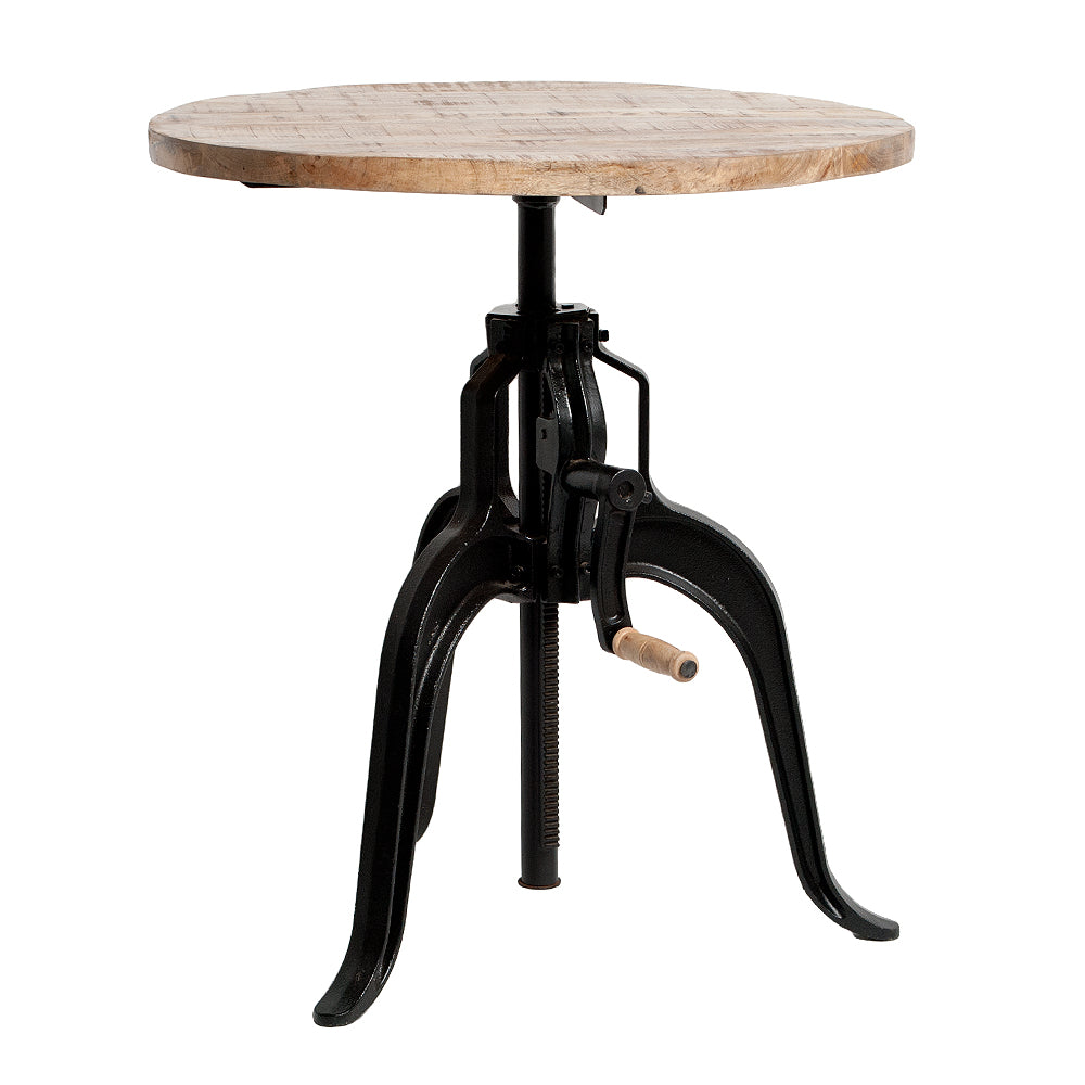 Höhenverstellbarer Esstisch ROUND Natural D70cm Mango Gusseisen