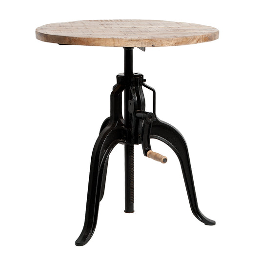 Höhenverstellbarer Esstisch ROUND Natural D70cm Mango Gusseisen