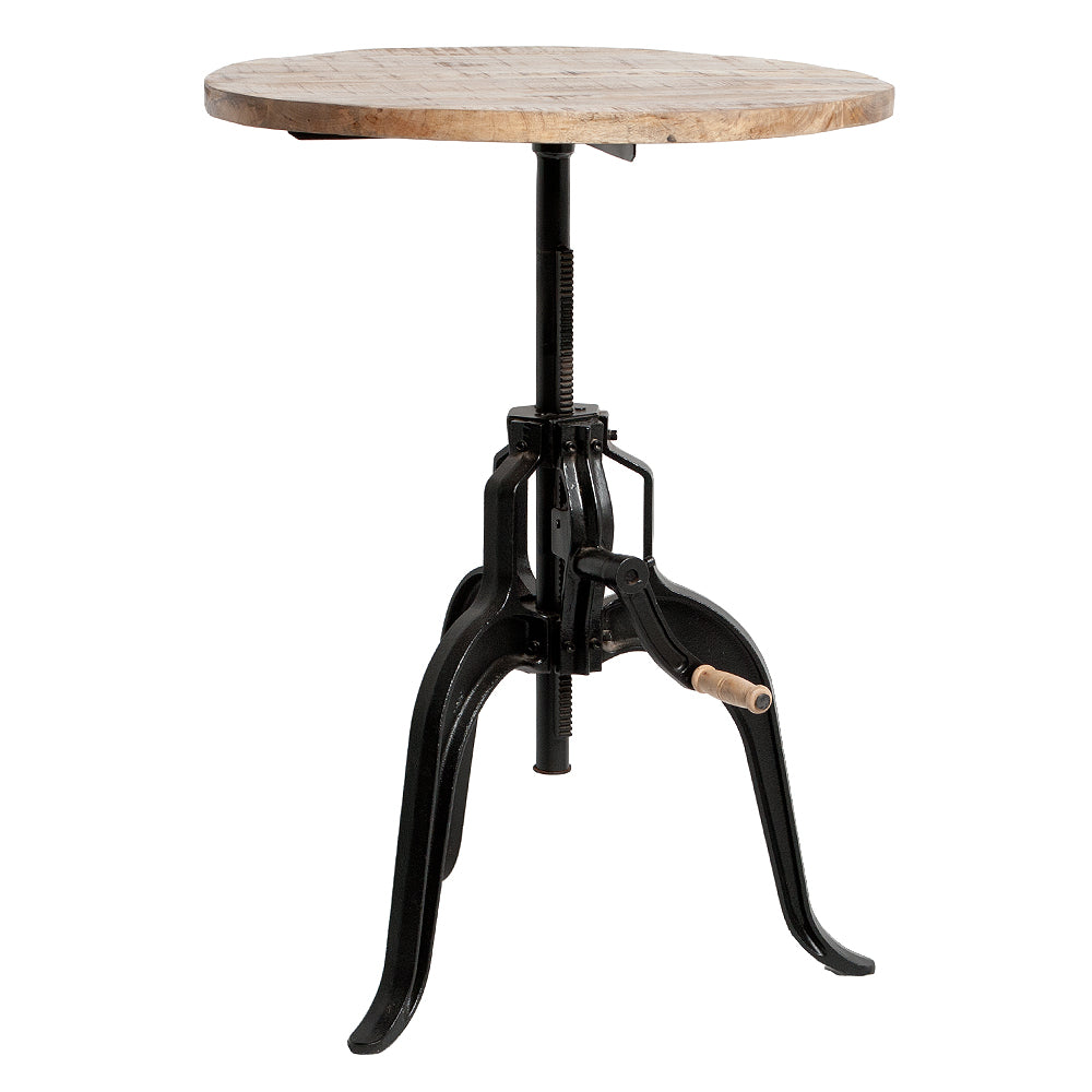 Höhenverstellbarer Esstisch ROUND Natural D70cm Mango Gusseisen
