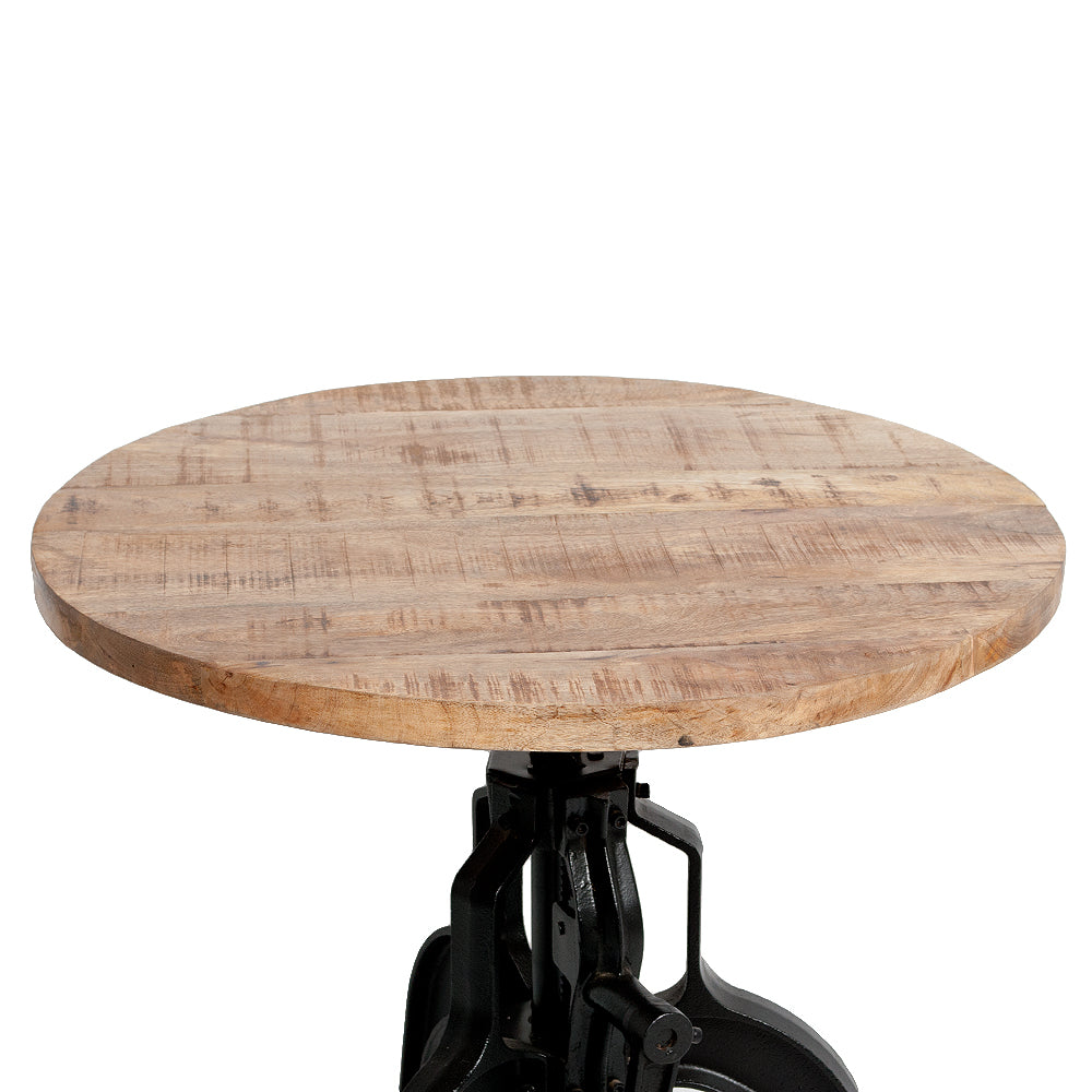 Höhenverstellbarer Esstisch ROUND Natural D70cm Mango Gusseisen