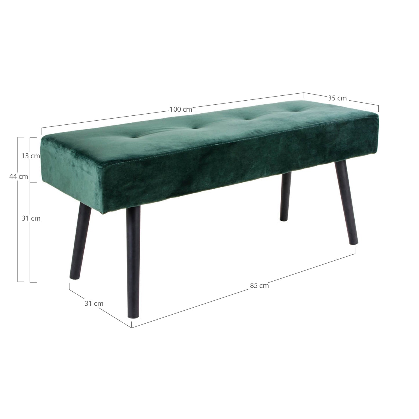 Elegante Bank BISKY dunkelgrün Samt 100cm