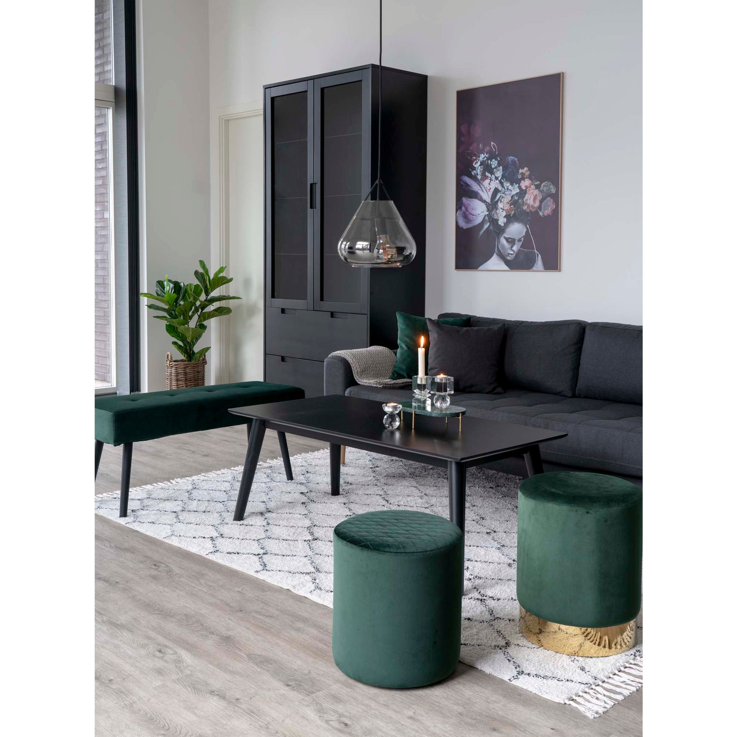 Eleganter Hocker BILUND grün Samt