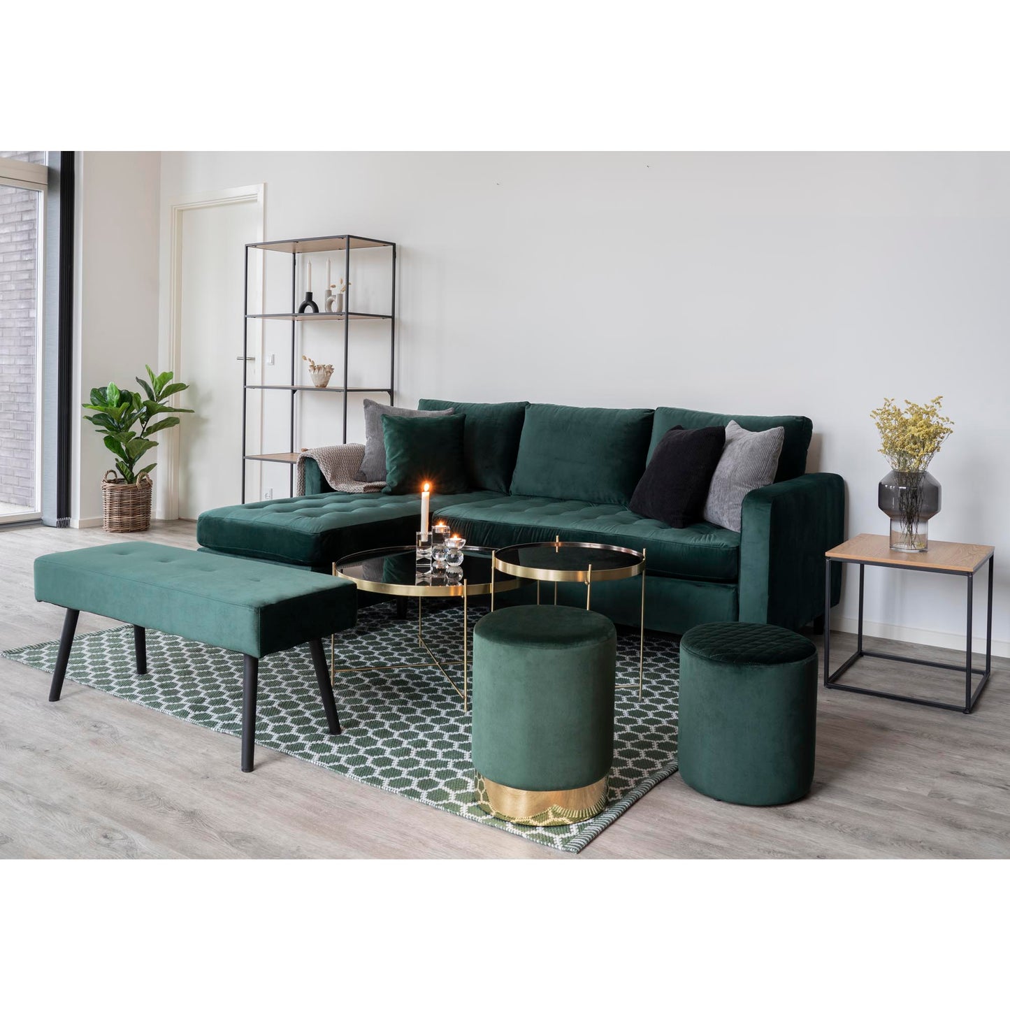Eleganter Hocker BILUND grün Samt